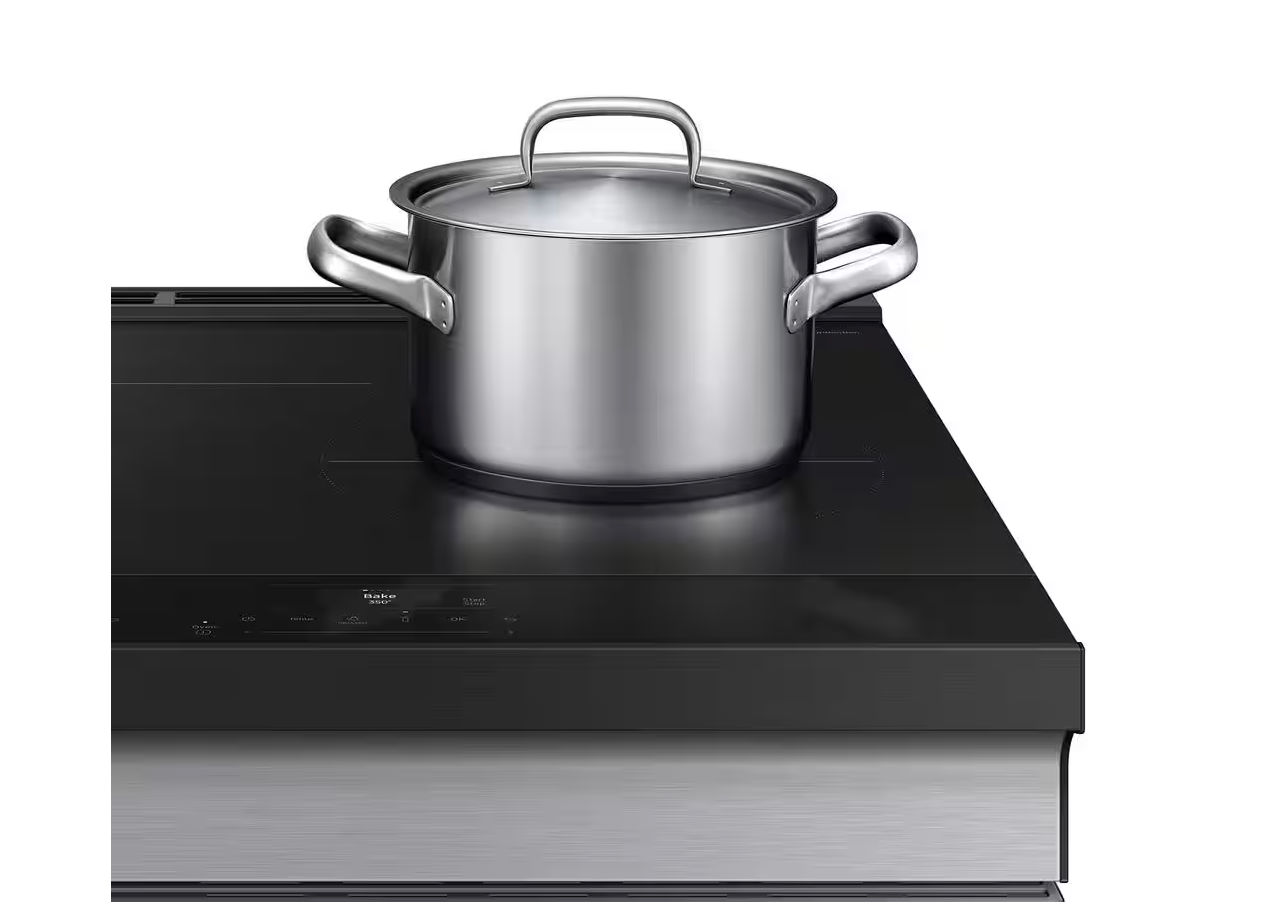 30 INCH Samsung BESPOKE NSI6DG9300SR Slide-In Induction Range 6.3 Cu. Ft. Oven, Air Fry,  Convection, Auto Conversion, Proof,  Storage Drawer, Self  Steam Clean, Sabbath,  ADA , ENERGY STAR  * New Open Box  *