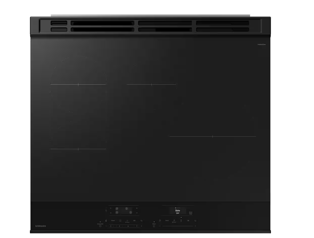 30 INCH Samsung BESPOKE NSI6DG9300SR Slide-In Induction Range 6.3 Cu. Ft. Oven, Air Fry,  Convection, Auto Conversion, Proof,  Storage Drawer, Self  Steam Clean, Sabbath,  ADA , ENERGY STAR  * New Open Box  *