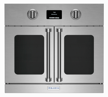 30 INCH BLUESTAR BSEWO30ECSD  Single French Door Electric Wall Oven 4.5 cu. ft.  Convection Oven, Eco-Friendly Continu Self-Clean,  12 Cooking Modes, Temperature Probe,  Baking Stone, French Door Swing  , Sabbath,  Stainless Steel. new open box