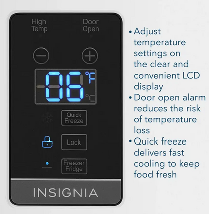 33 INCH Insignia 17 Cu. Ft. Upright Freezer New NSUZ17WH0 White * New Open Box * interior Light , Door Alarm , Garage Ready , CONVERTIBLE to Refrigerator if NEEDED